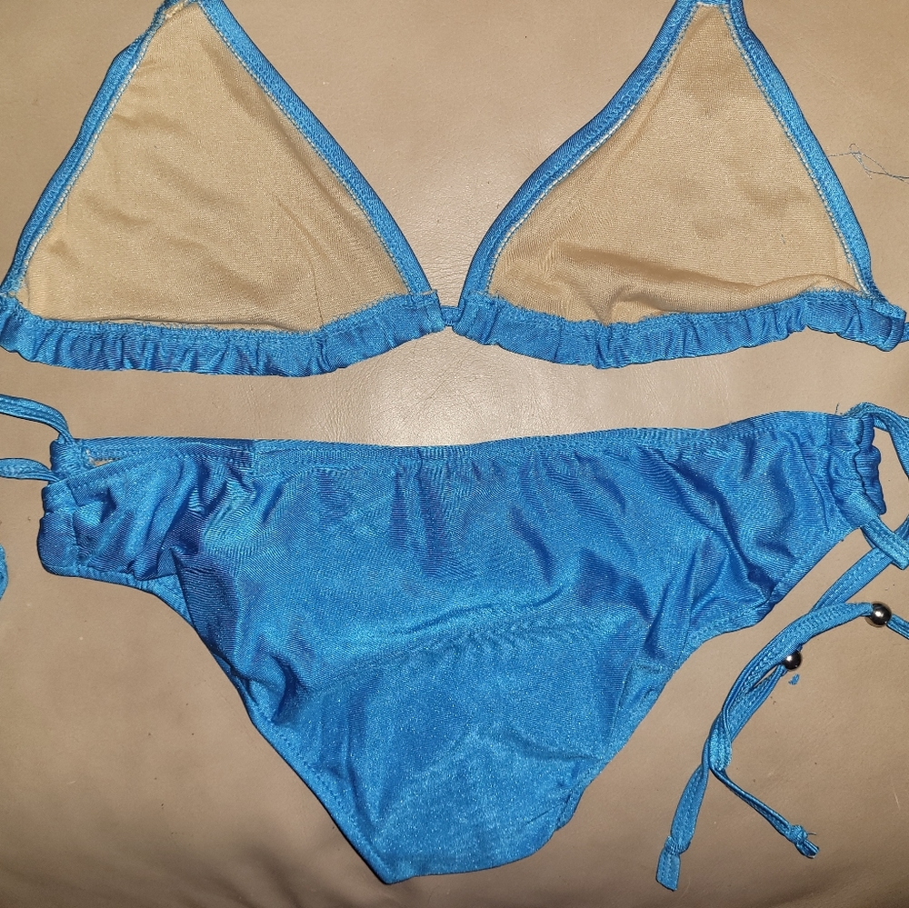 Light Blue Bling Tri-Top Tie-Side Bottom Bikini - Picture 7 of 7